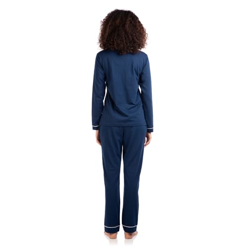 NITE FLITE Women Picasso Blue 100% Cotton Nightwear Full Sleeve | Top and Pyjama Set (Piccaso Blue, L)