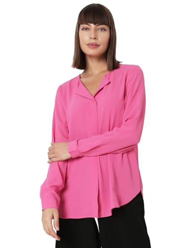 VERO MODA Women Solid Polyester Regular Fit Pink Shirt