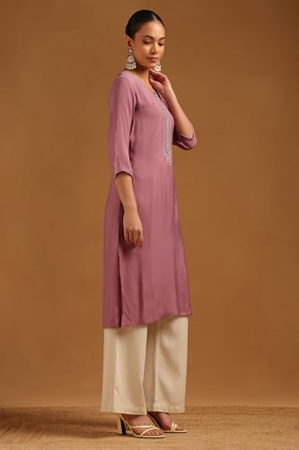 Soch Womens Purple Muslin Embroidered Kurta
