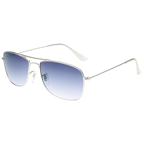 French Connection|Silver Full Frame Square Sunglasses|100% UV Protected (Uv 400) Grey Gradient Faded Lens|Men's|Large|FC 7638 C3 58 S