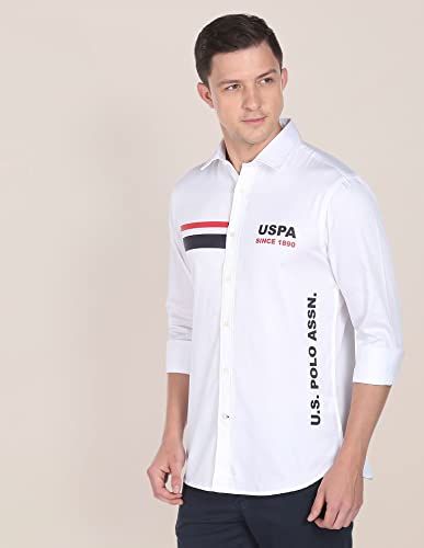 U.S. POLO ASSN. Cotton Mens Solid with Placement Print Fs Regular Fit Shirts (Usshtfx0034_White_S)