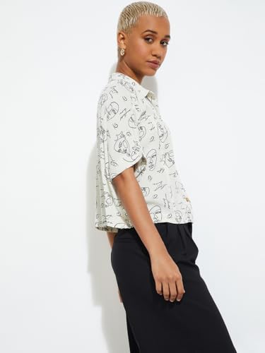 Max Alaya F X URB_N Women Printed Boxy Fit Shirt (Off White_XL)