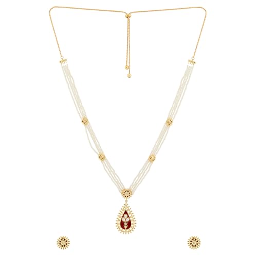 VOYLLA Gota Patti Surya Moti Haar Necklace Set For Women, Gold Jewellery Set, Gift For Women & Girls, Enamelled Jewellery, Festive, Puja, Wedding, Gifting