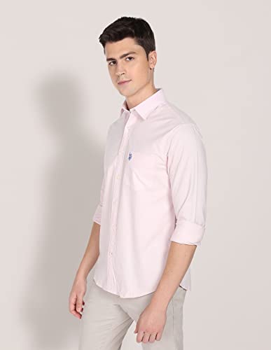 U.S. Polo Assn. Cotton Mens Solid Oxford Fs Shirts (Usshtfx0014_Pink_S, Regular Fit)