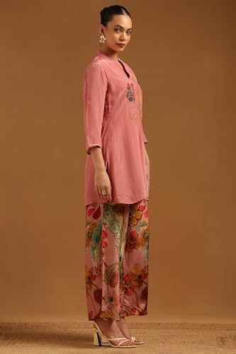Soch Womens Blush Pink Crepe Floral Co-Ord Set With Embroidery
