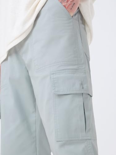The Souled Store Solids: Storm Grey Men and Boys Solid Cotton Twill Stretchable Utility Easy to Style Casual Streetwear Straight Fit Cargo Pants