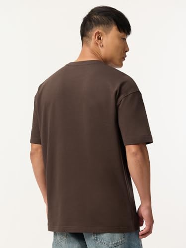 The Souled Store Flashback Fits: A 90's Kid Men and Boys Short Sleeves Round Neck Dark Brown Graphic Printed 90s Nostalgia Casual Lightweight Drop Shoulder Streetwear Trendy Cotton Oversized T-Shirt