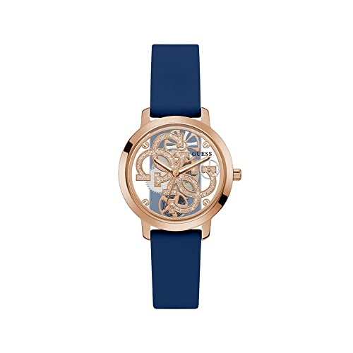 Guess Silicone Analog Rose Gold Dial Women's Watch-Gw0452L1,Blue Band