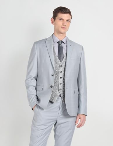 Arrow Men's Polyester Double Breasted Business Suit Pants Set (ARAGSU5504_Light Grey