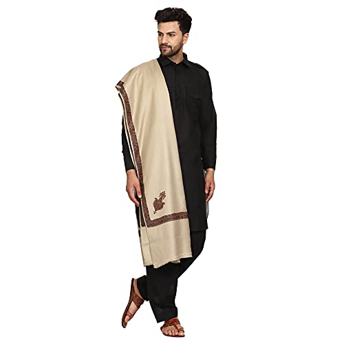 SWI WITH LABEL Men's Kashmiri Embroidered Wool Shawl (GC107_Deep Grey_Free Size)