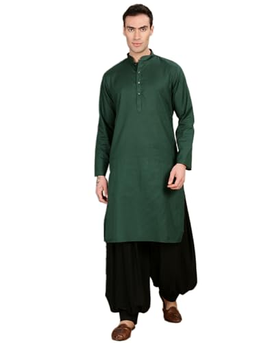 Sanwara Handcrafted Deep Green Cotton Kurta Set Men’s Choice for Navratri Diwali Festivals