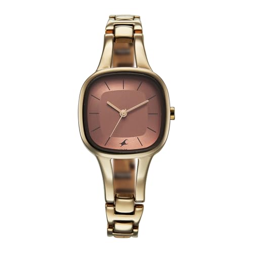Fastrack Chrome K Quartz Analog with Peach Dial Titanium Brass Solid Strap Watch for Women - 6147QM02