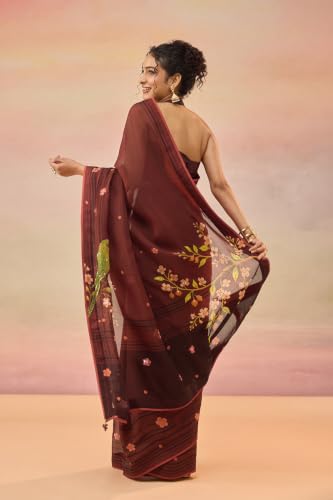 Taneira Brown Sequin Viscose Organza SareeWith Unstitched Blouse(SACP01AD5840-Brown)
