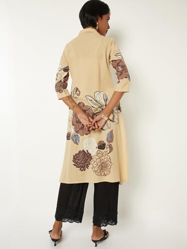 Max Women Floral Print A-line Kurta(Beige_L)