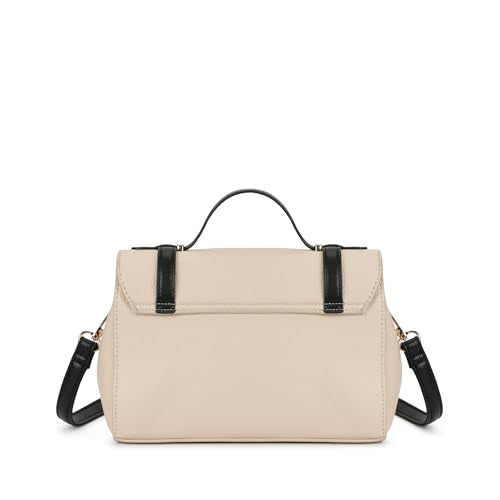 Fastrack Monochrome Muse Satchel | Faux-Leather Women’s Handbag in White & Black | Buckle-Flap Design with Dual Carry Options & Multi-Compartment Interior