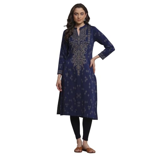 Biba Women Navy Polyester Straight Yarndyed Kurta_32