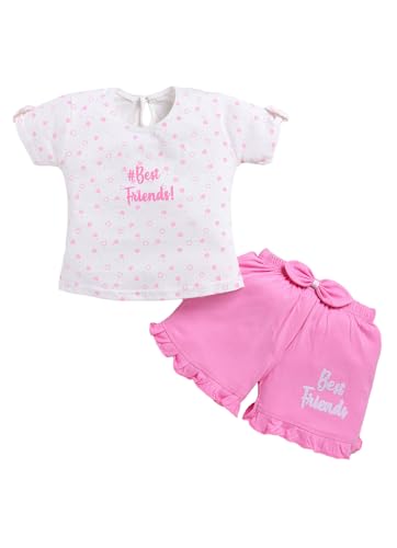 Zeal Garments Baby Girl Cotton Co-ord Set | Printed T-Shirt & Shorts | Summer Outfit for Girls | Casual Wear for Toddlers & Kids (Pink, 12-18 Months, 1260 02 20 1218)