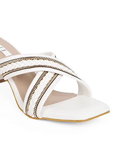 ELLE Women's White & Gold-Toned Block Sandals