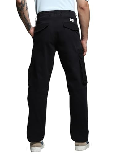 Jack & Jones Men's Regular Fit Mid Rise Black Pants