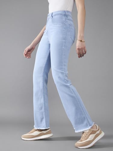 Miss Chase Women's Boot Cut High Rise Cropped Stretchable Denim Jeans (MCSS24DEN79-03-158-36, Light Blue, 36)