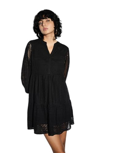 ONLY Women's Cotton Blend Classic Mini Casual Dress (9007478-Jet Black_Jet