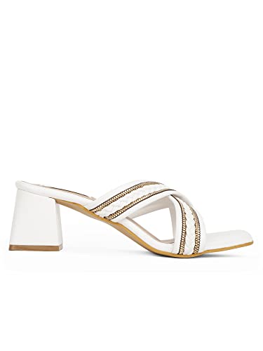 ELLE Women's White & Gold-Toned Block Sandals