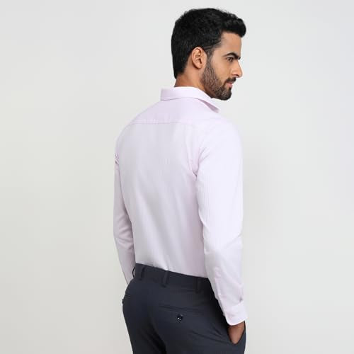 Park Avenue Men Reguler Fit Stripe Pattern Pure Cotton Semi Cutaway Collar Full Sleeve Formal Shirt Red