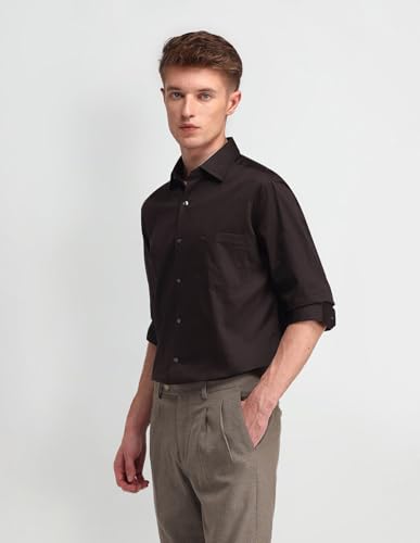 Arrow Men's Brown Solid - Cutaway Collar Full Sleeves Formal Shirt with Chest Pocket | Cotton Fabric | Slim Fit