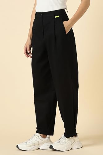 Women Black Solid Casual Trousers