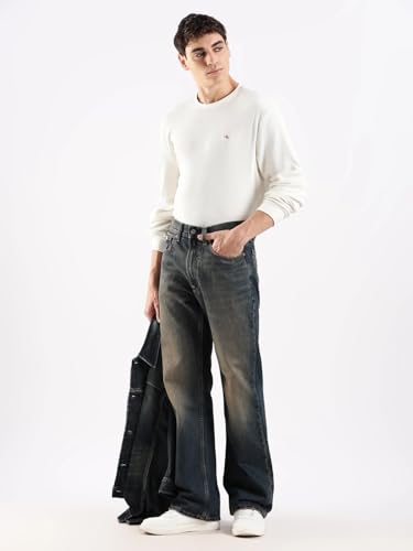 Mid-Wash Flared Fit Mid Rise Jeans