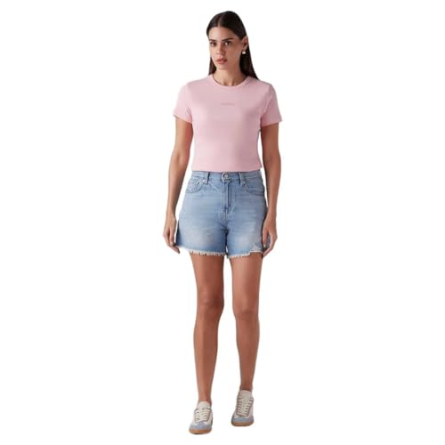 Levi's Women's Light-Blue Ribcage Fit High Rise Shorts