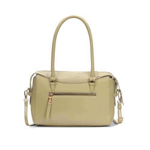 Caprese Macie Small Satchel Bag for Women | Solid Faux Leather Handbag with Adjustable & Detachable Strap | Stylish Shoulder Bag with Zipper Closure | Everyday Office, Travel & Casual (Alpine Oat)