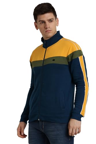 Peter England Men Navy Patterned Stylized Neck Sweatshirt