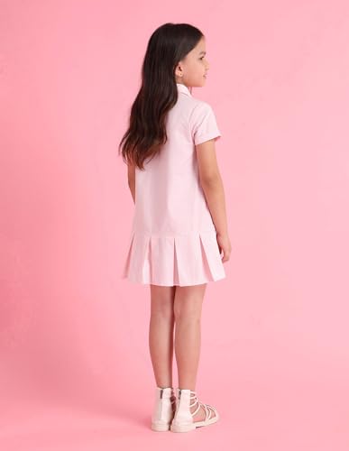 U.S. Polo Assn. Kids Regular fit Cotton Short Sleeves Shirt Collar Dresses (UGDRS0335_Pink_13-14Y)