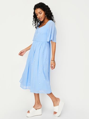 Max Women A-Line Embroidered Midi Dress (EMBDRS34049LIGHT Blue)_L