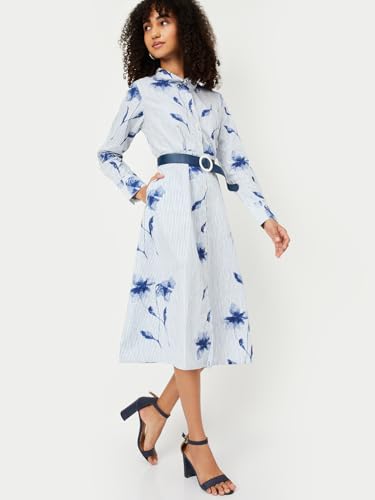 Max Women's Cotton A-Line Midi Dress (WB55002_Indigo