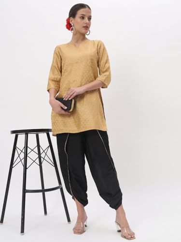 studio rasa Women's Chroma Solid Embellished Dhoti for Festive Wedding Fusionwear (BTWC52305M_Black_Medium)