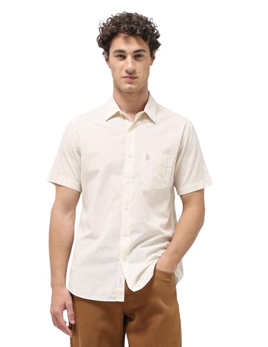 U.S.Polo Association Men's Regular Fit Seersucker Shirt (USSHT3336H_Ivory_46)