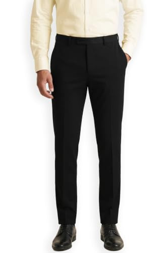 Peter England Men's Premium Formal Stretchable Knit Super Slim Fit Mid Rise Trouser | Comfort Lycra | 360-Degree Stretch Jet Black, 32