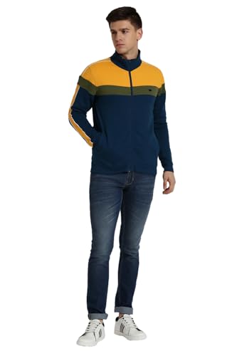 Peter England Men Navy Patterned Stylized Neck Sweatshirt