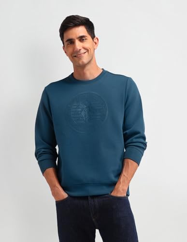 U.S. Polo Assn. Denim Co. Men's Blue Printed Crew Neck Long Sleeve Casual Cotton Regular Fit Sweatshirt (UDSWS0487_Blue_M)
