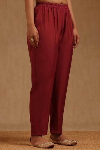 Soch Womens Deep Red Chanderi Embroidered Kurta Set With Mirror Work