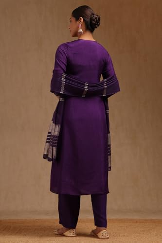 Soch Womens Purple Dola Silk Embroidered Suit Set With Thread Work