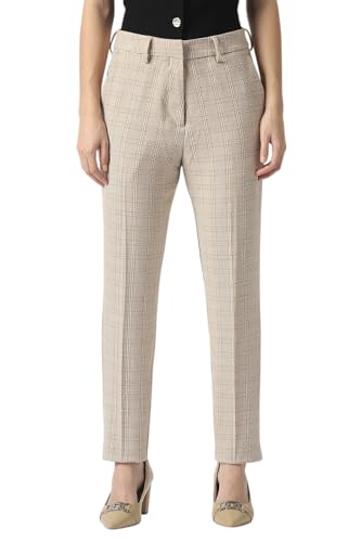 Women Beige Check Formal Trousers