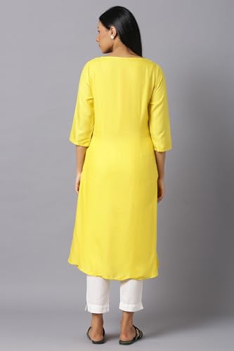 W for Woman Yellow Embroidered Kurta with Lace Trimming_24AUW11965-218195_2XL