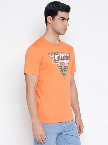 GUESS Triangle Mid Organic Stream Apricot Buff Brand Logo Round Neck Regular Fit T-Shirt