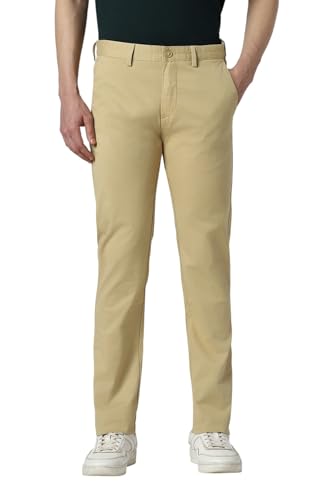 Men Beige Solid Super Slim Fit Casual Trousers