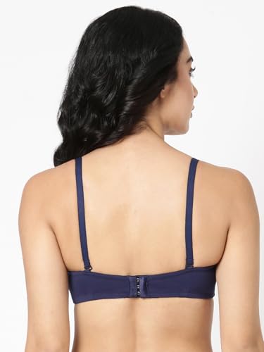BLOSSOM Strapless Bra Double Layered Seamless Medium Coverage Anti Bacterial Padded Wired Detachable Straps T-Shirt Bra Navy Blue