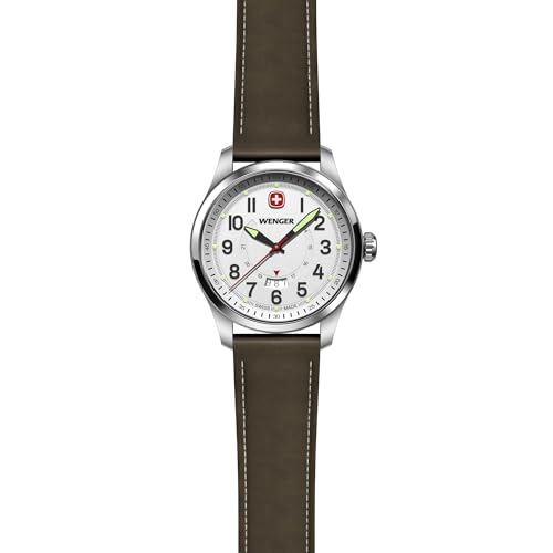 WENGER Terragraph Swiss Made 43 mm, White Dial, Brown Leather Strap, Men's Watch - 01.0541.120