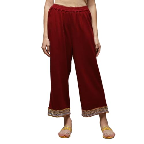 Rangriti Women's Regular Pants (RMMWINTERW18264AW22MRN_Red